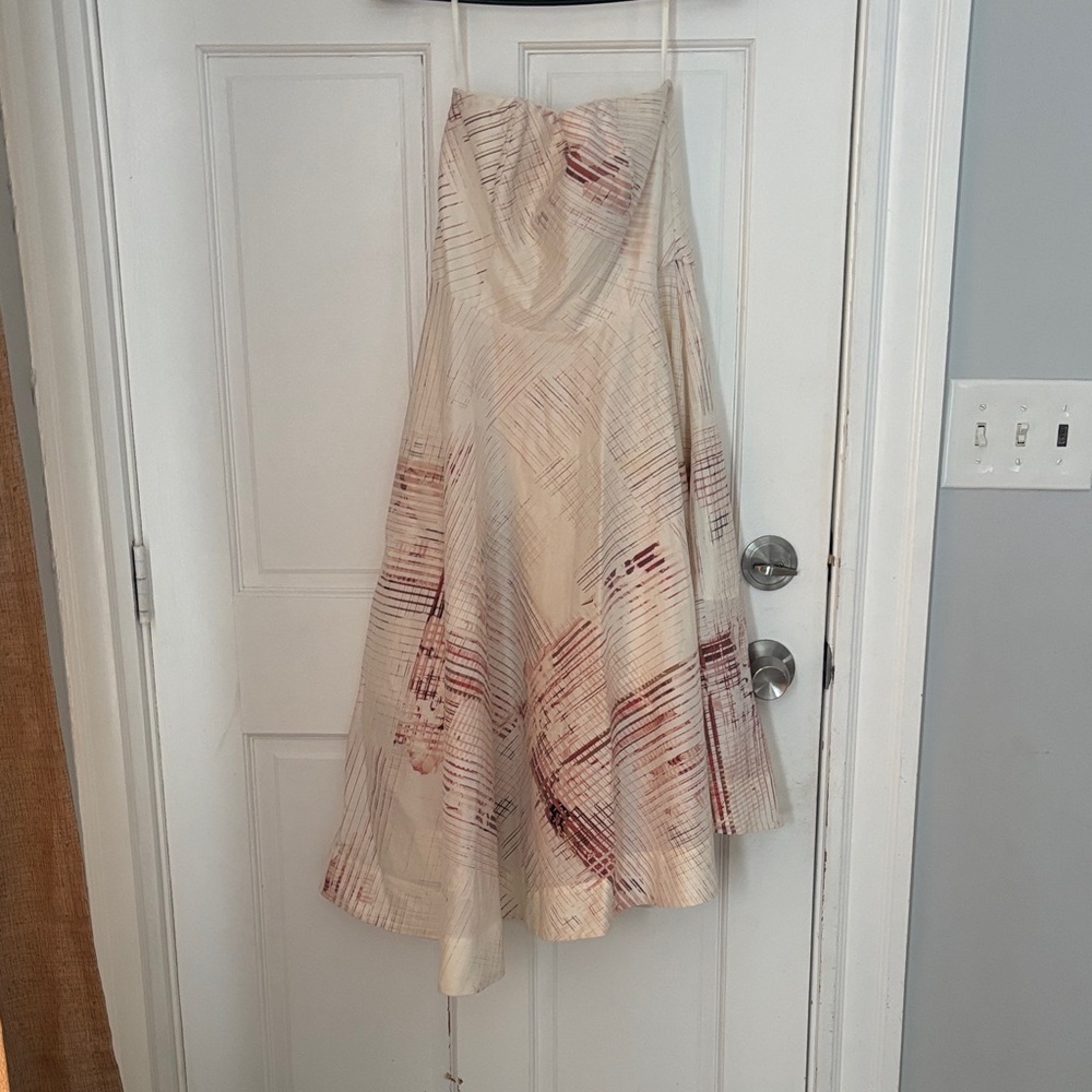 White House Black Market Cream Dress with Red Brushstroke Print